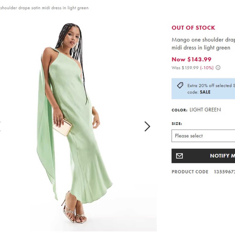 Mango One Shoulder Drape Satin Midi Dress In Light Green